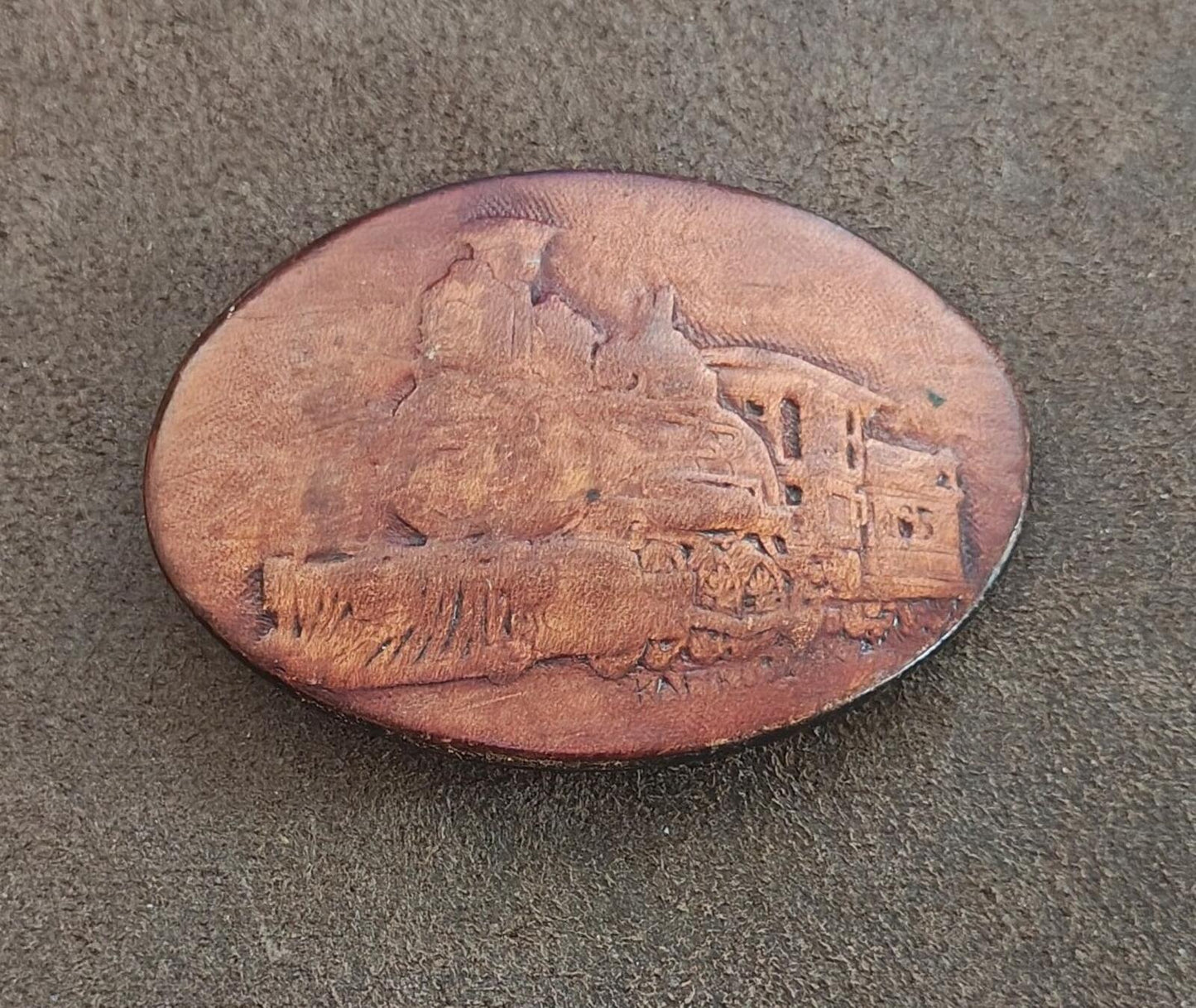 1987 Leather Expressions Steam Locomotive Train Belt Buckle