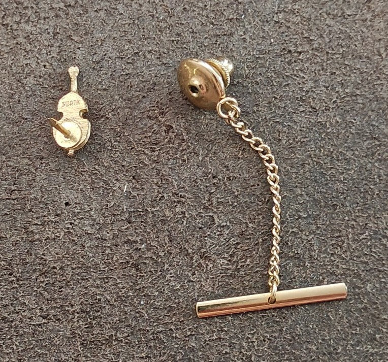 1950s/60s Swank Gold Tone Cello/Violin Tie Tack/Lapel Pin