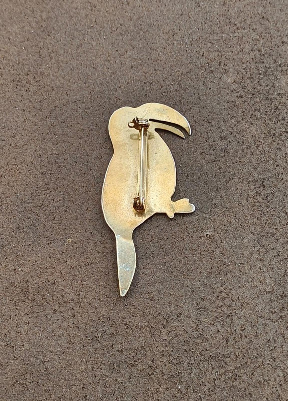 1980s Silver Tone Toucan Bird Enamel Brooch