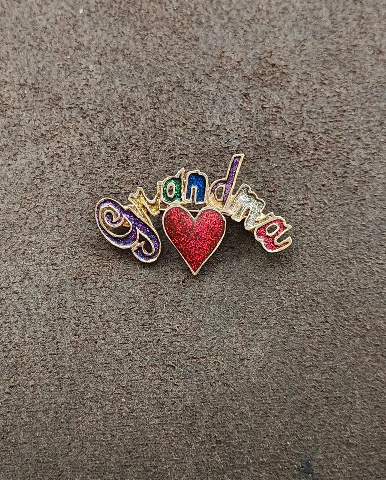 1980s Rainbow Glitter Gold Tone Grandma Brooch
