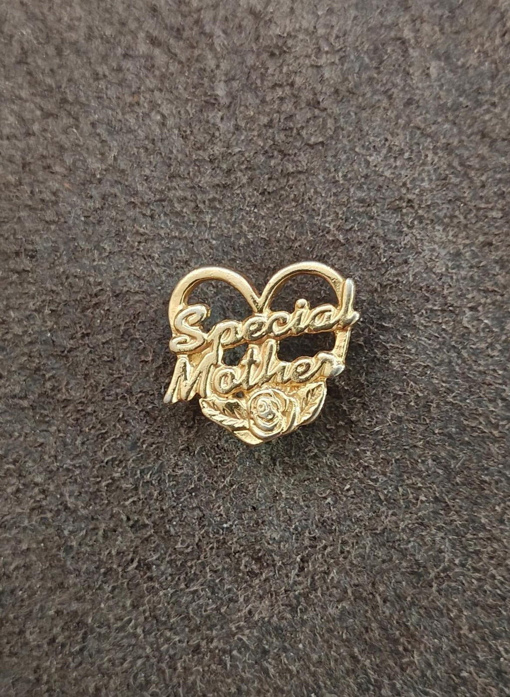 Gold-tone "Special Mother" heart pin with rose engraving