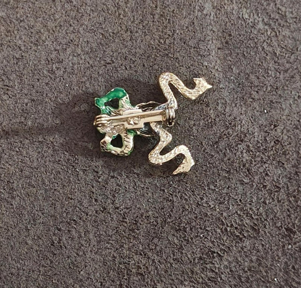 1960s/70s Gold Tone Green Frog Enamel With Red Jeweled Eyes Brooch Pin