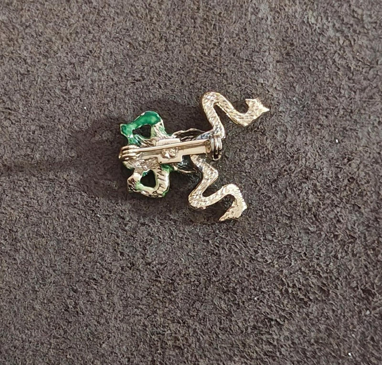 1960s/70s Gold Tone Green Frog Enamel With Red Jeweled Eyes Brooch Pin