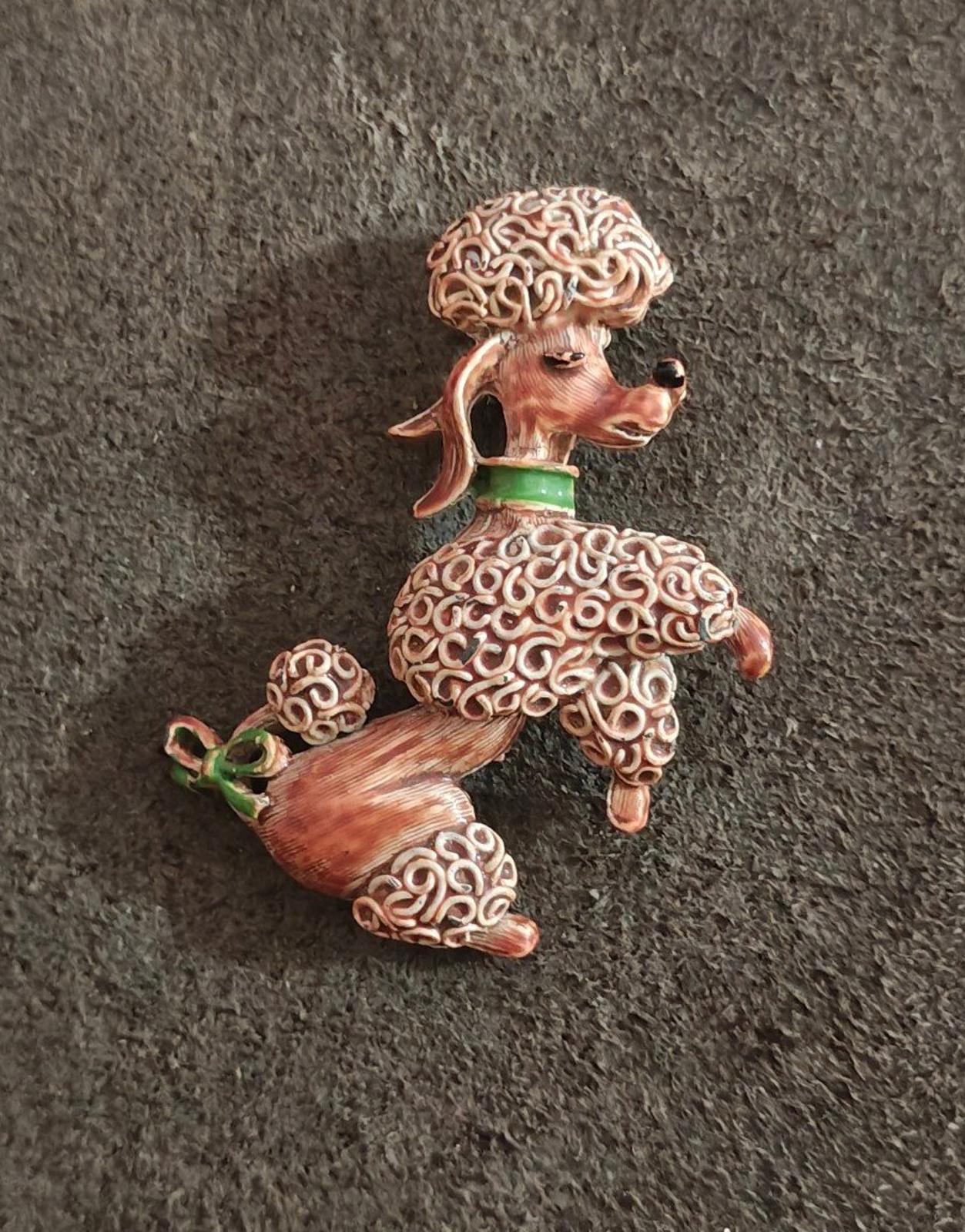 1950s  Gerry's "Spaghetti" Brown Poodle Dog Enamel Metal Brooch