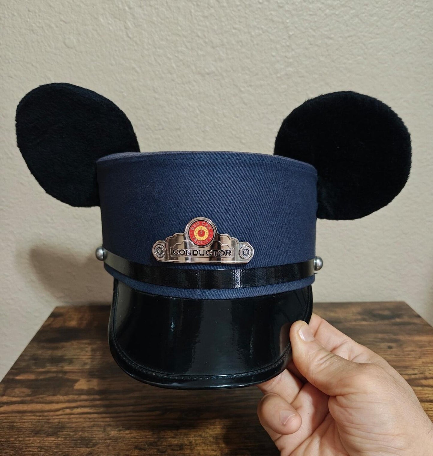 Disney Parks Blue Mickey Mouse Ears Conductor Hat Red Car Trolly