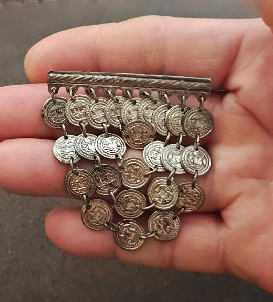 1950s/60s Silver Tone San Marino Coin Dangle Brooch