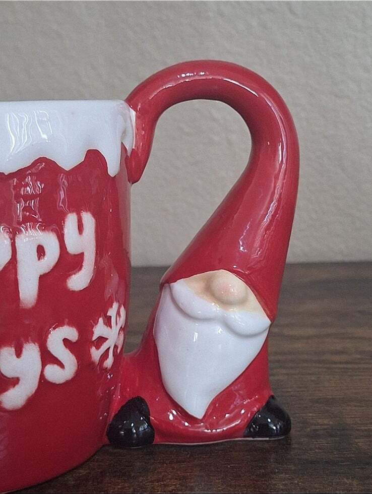 Happy Holidays Gnome 16 oz Ceramic Red Mug