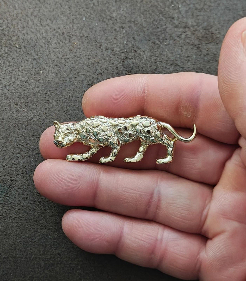 1980s Vintage Gerry's Silver Tone Textured Leopard Brooch Pin