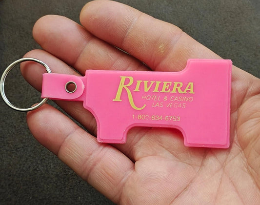 1990s Vintage Riviera Hotel & Casino Las Vegas Pink Plastic Keychain