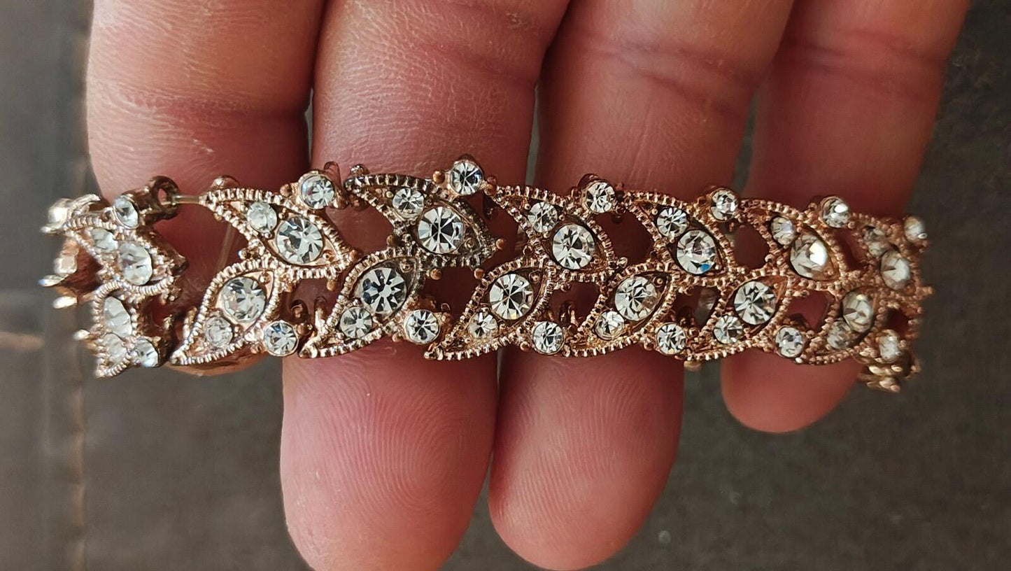1980s/90s Set Of Crystal Paved Statement Bracelet & Pair Of Matching Earrings