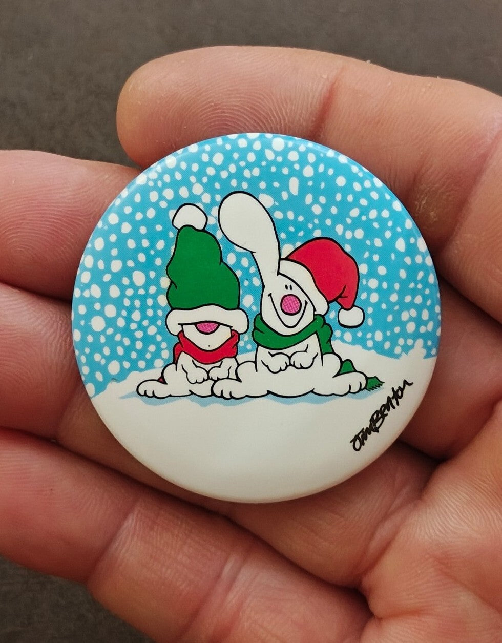 1980s Rare Jim Benton Christmas Pinback/Pinbutton