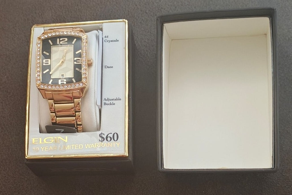 Elgin Men’s Gold-Tone Bracelet Watch with Crystal Bezel (Model FG160062)