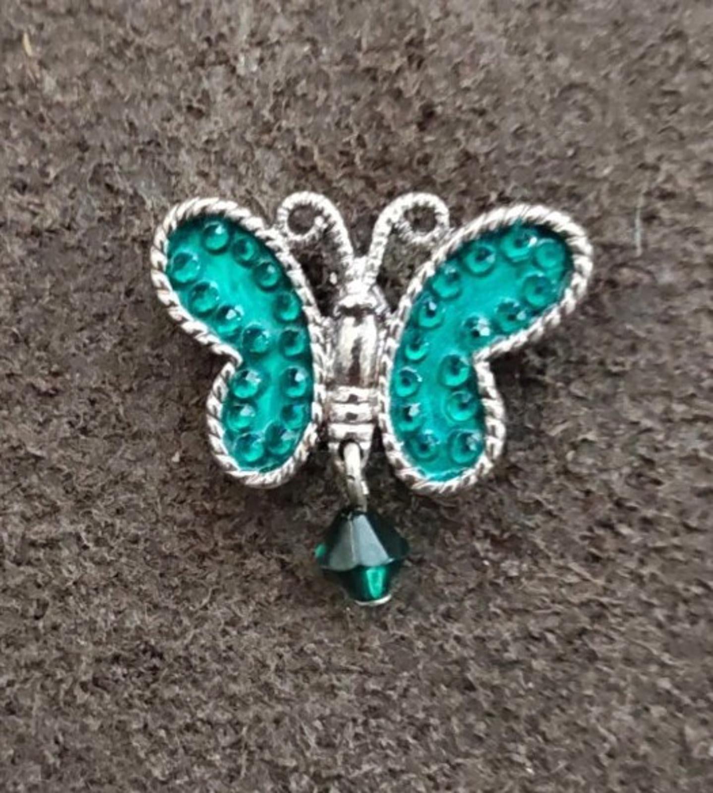 1980s Signed Avon Aqua Color Silver Tone Butterfly Dangle Pin