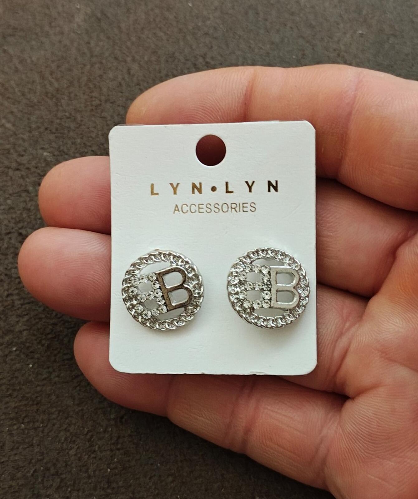 Lyn Lyn Accessories Silver Tone Crystal Encrusted "B" logo Stud Earrings New