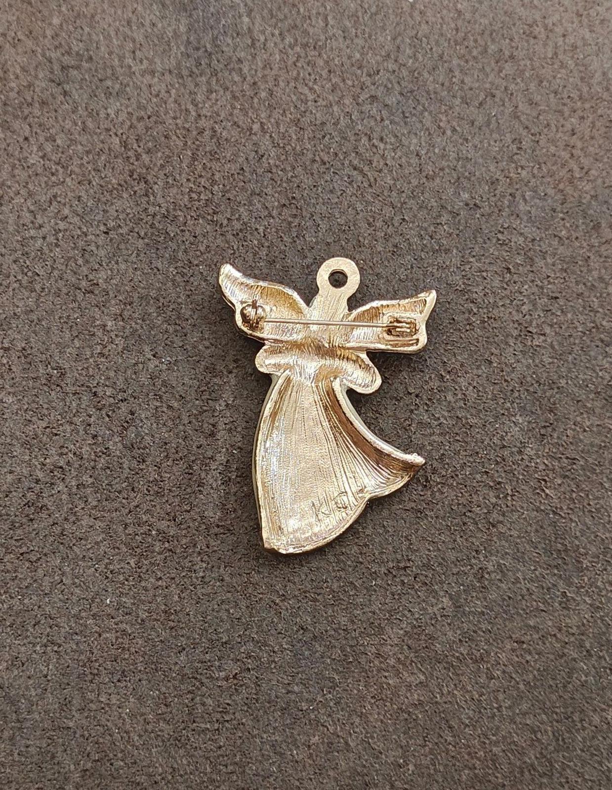 1980s Signed KC (Kenneth Cole) Pearlized Enamel Angel Gold Tone Brooch
