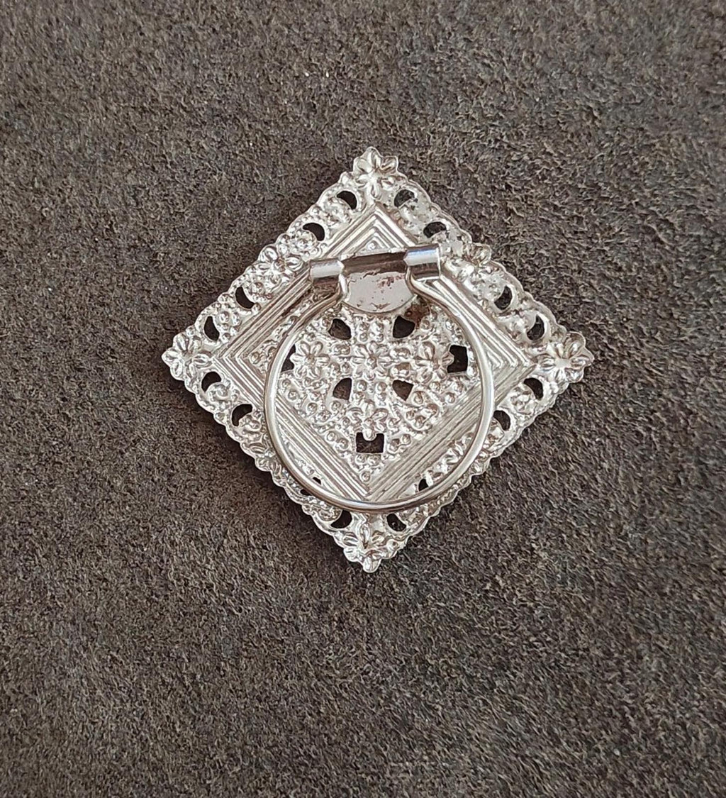 Silver-tone square open filigree scarf clip with cross-like openwork center panel