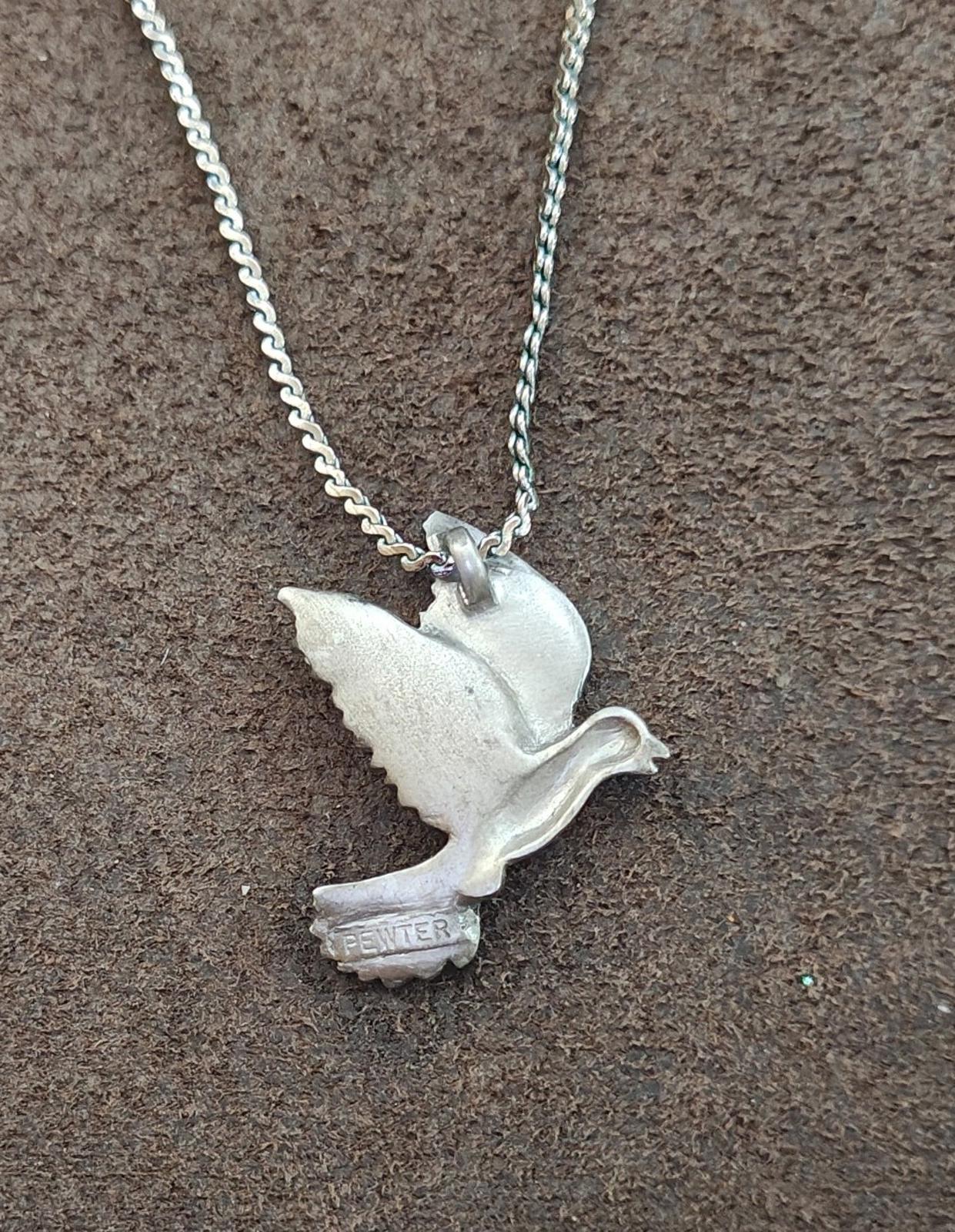 1980s Pewter Dove Pendant With Silver Tone Chain