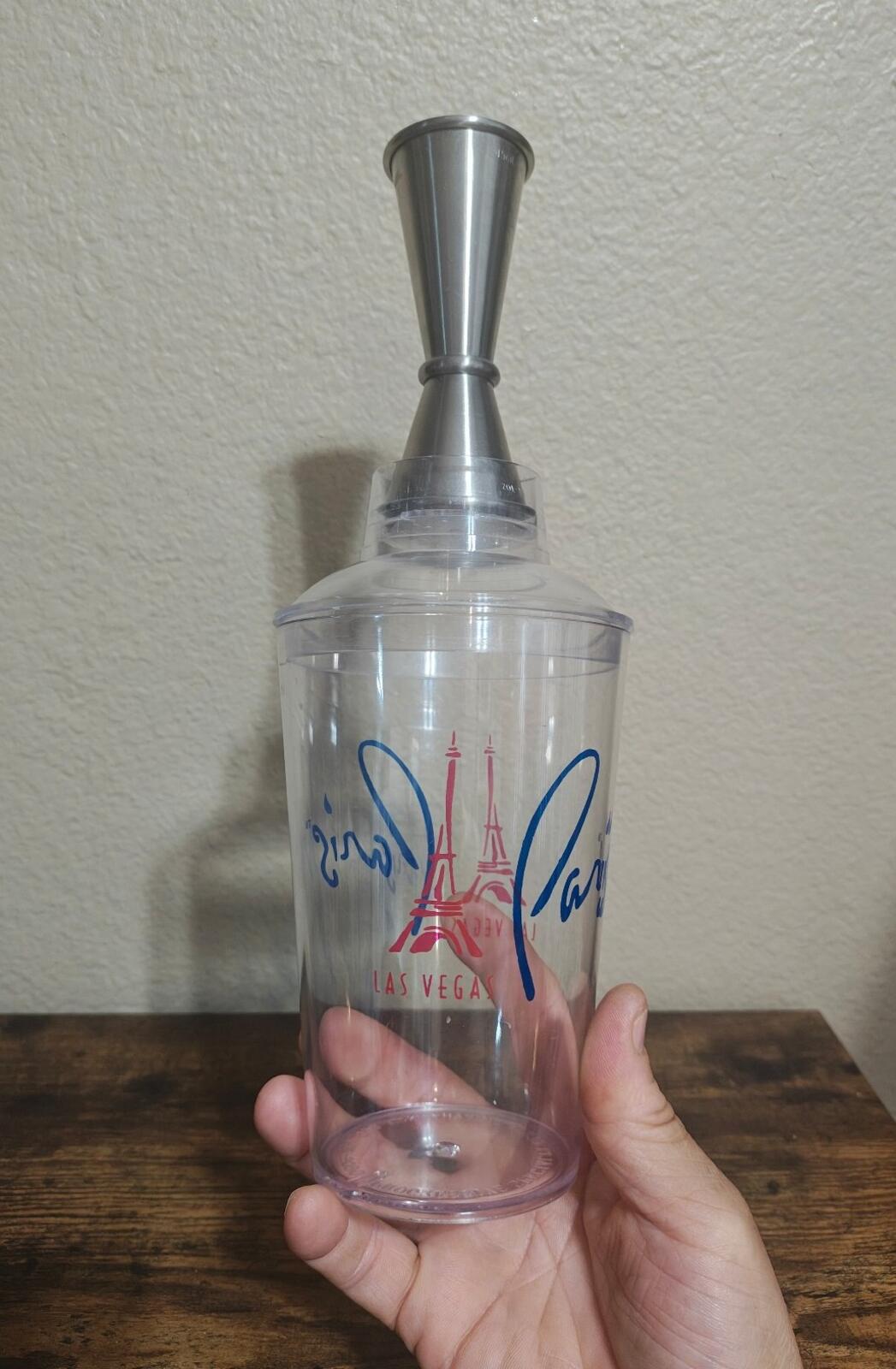 1990s Clear Plastic Paris Las Vegas Souvenir Cocktail Shaker