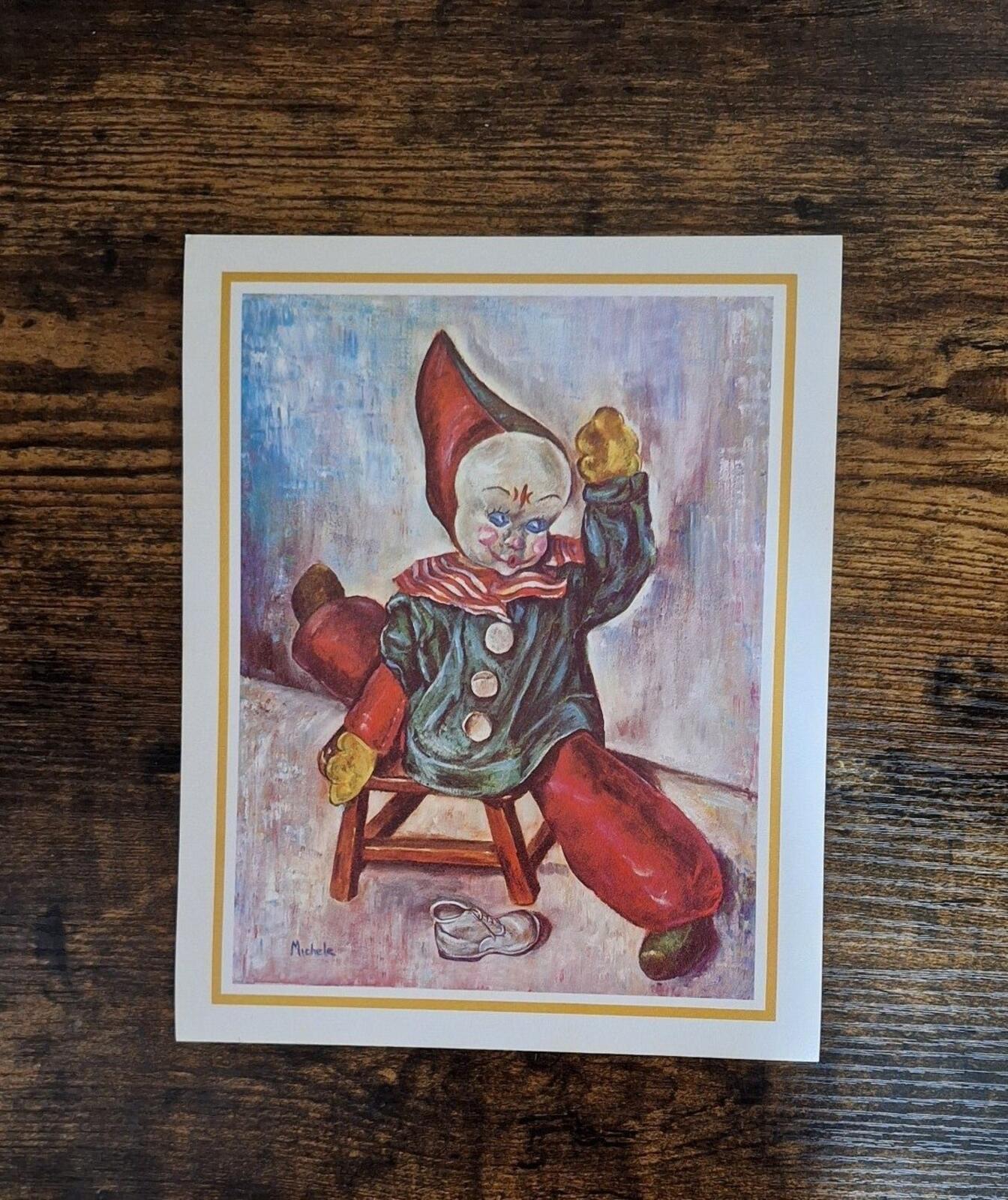 1960s Clown Doing Splits Lithograph Print Artist Signed Michele Reprint