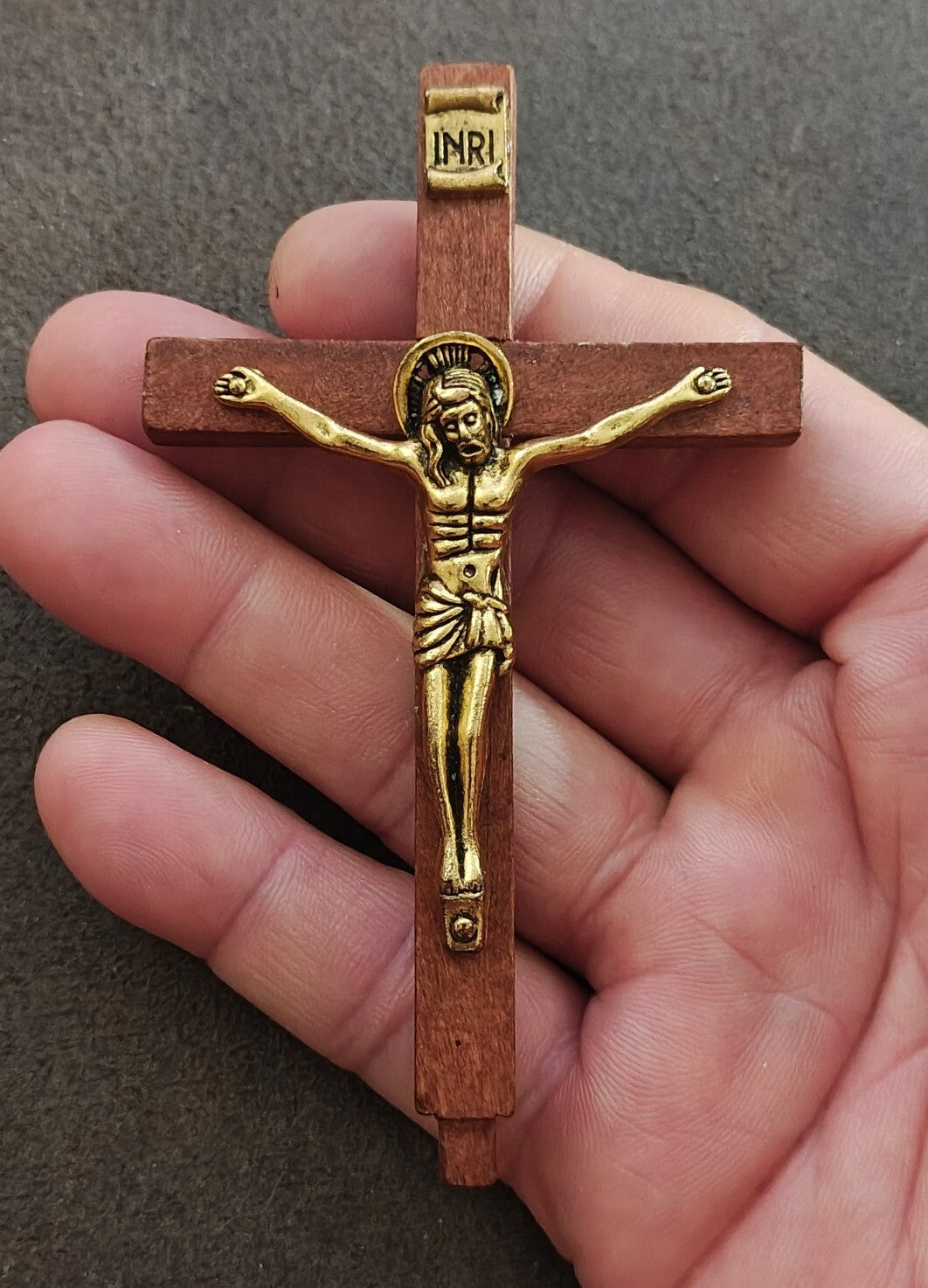 1970s Gold Tone Sacred Heart South Missions Wooden Altar Crucifix