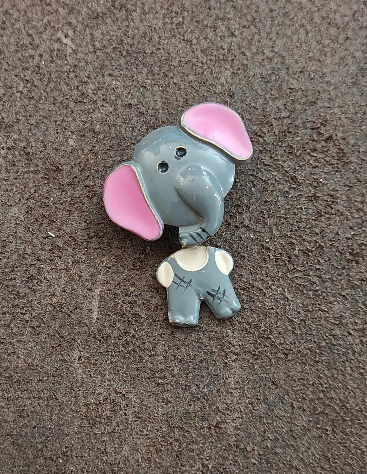 1970s/80s Metal Articulated Grey, White and Pink Enamel Elephant Brooch