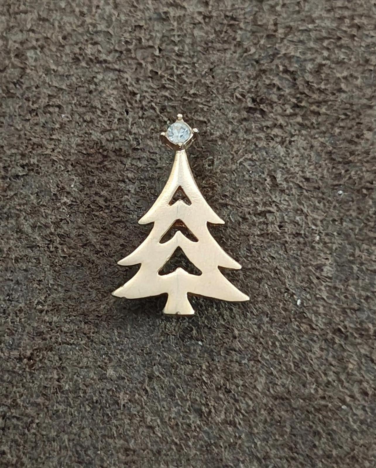 1980s Avon Gold Tone Christmas Tree With Clear Rhinestone Tree Topper