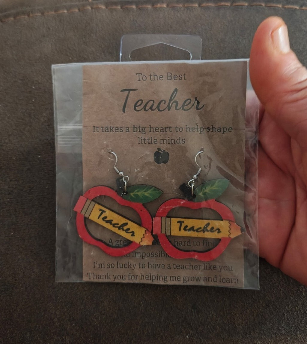 Lightweight Wooden Teacher Appreciation Dangle Earrings New