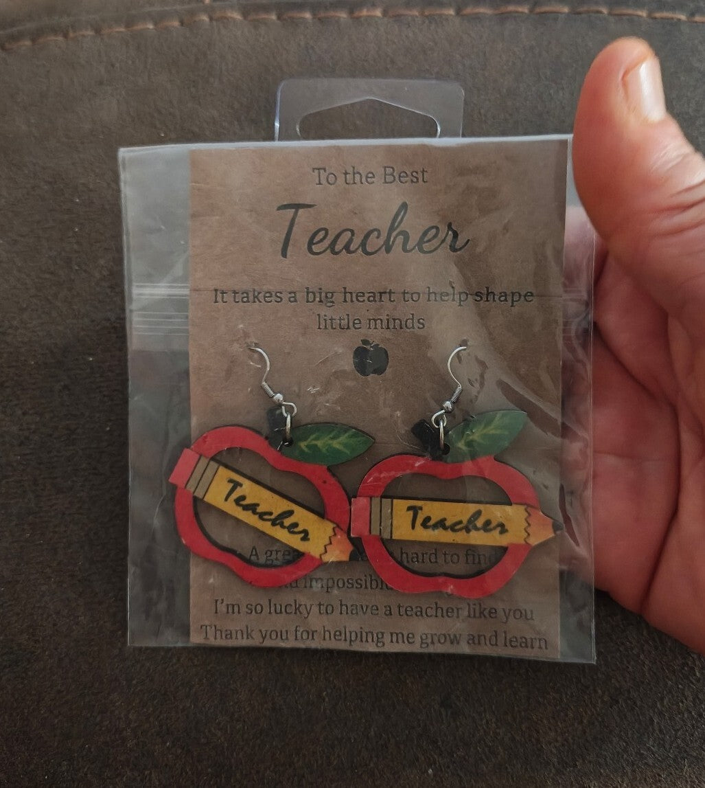 Lightweight Wooden Teacher Appreciation Dangle Earrings New