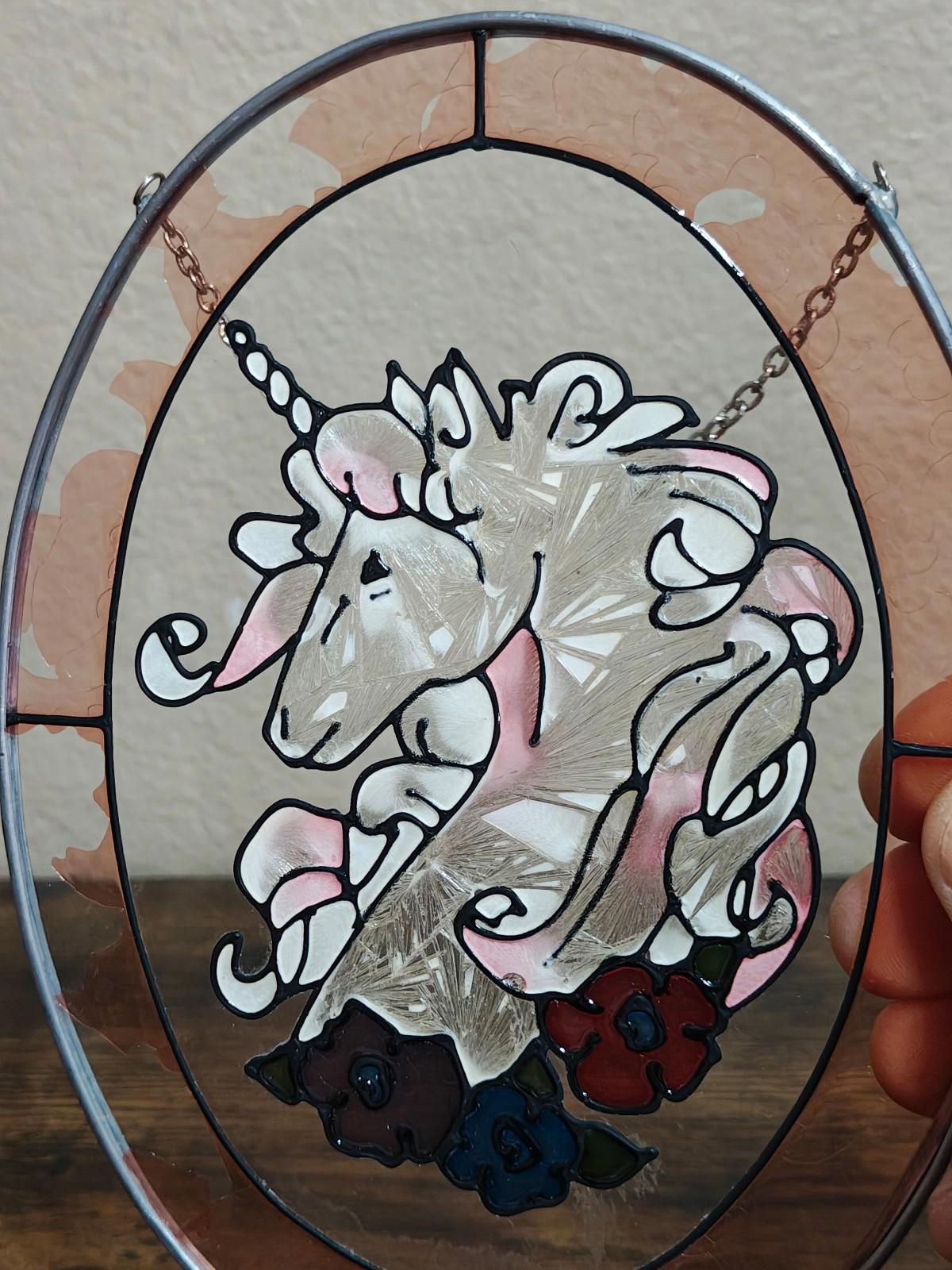 1987 Joan Baker Designs Stained Glass Unicorn Suncatcher