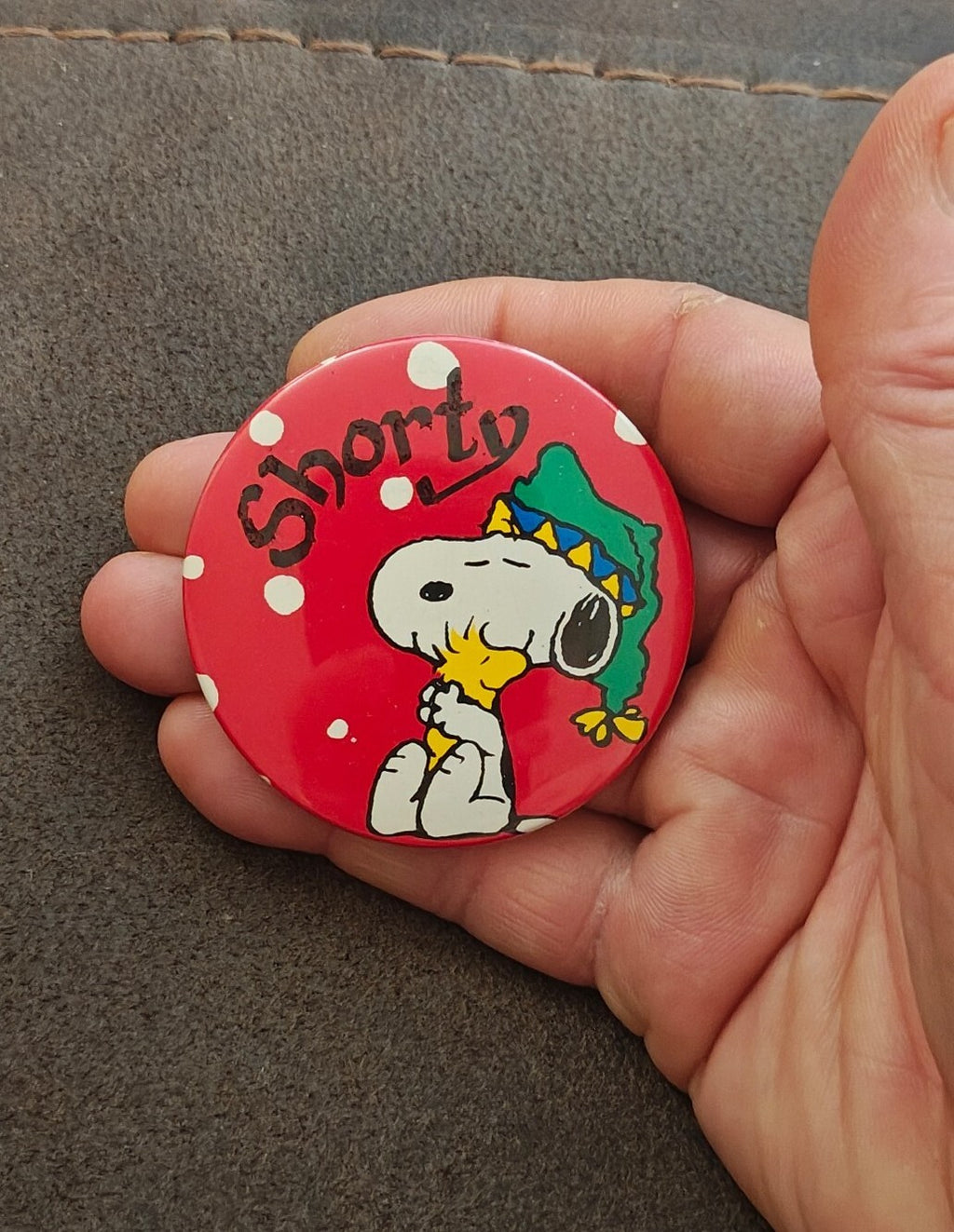 1970s Peanuts Snoopy & Woodstock Personalized Name "Shorty" Pinback Button