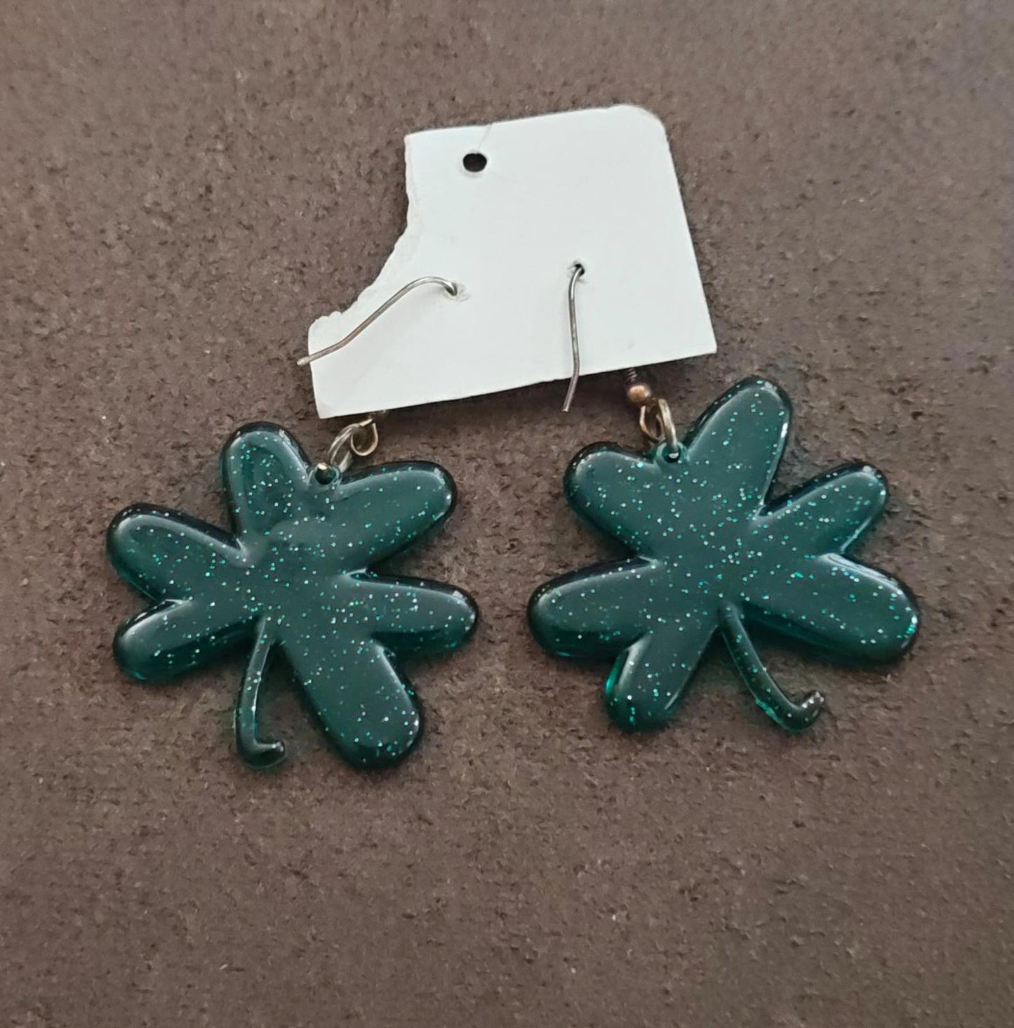 1980s Glittery Green Shamrock Pierced Earrings