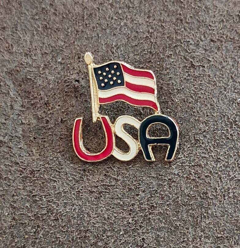 2000 Patriotic Horseshoe Style Letters USA American Flag Enamel Pin