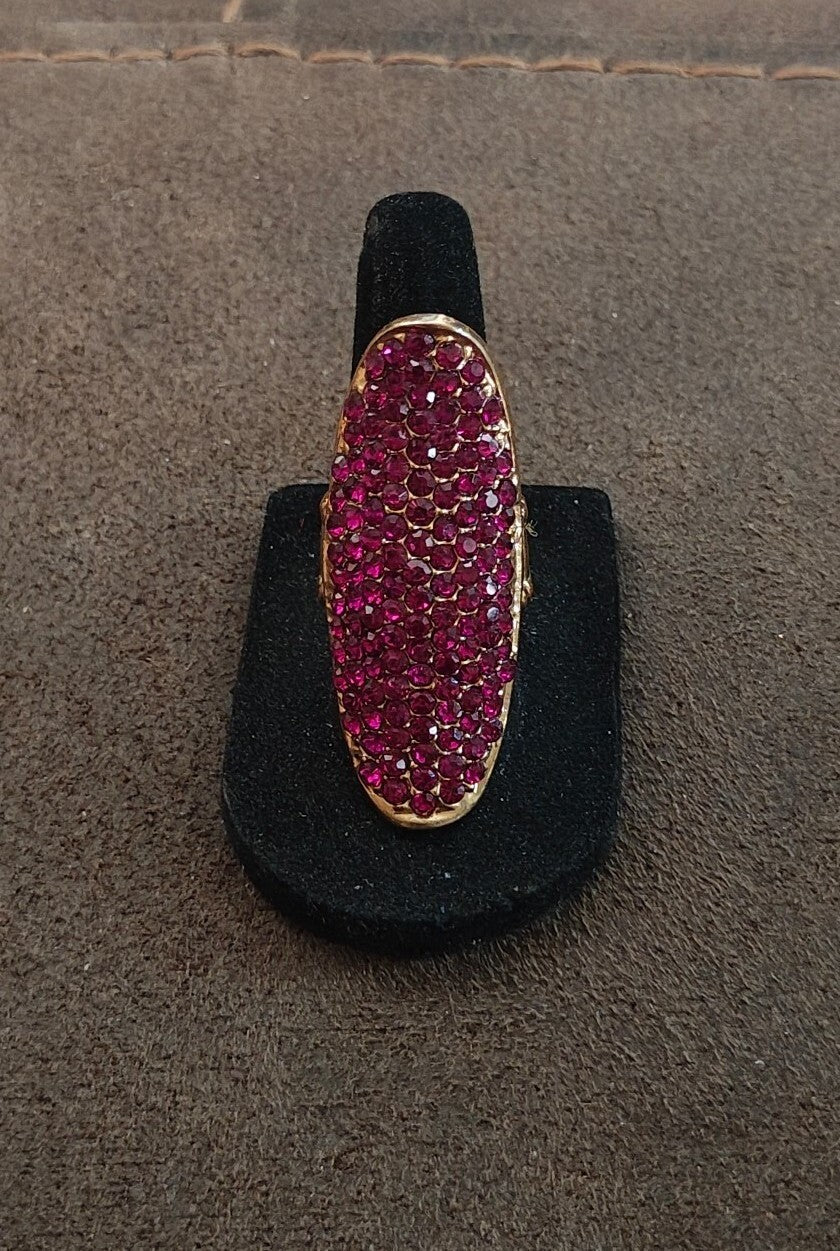 Women's Fuchsia Stone Studded Curved Pave Cocktail Ring