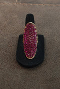 Women's Fuchsia Stone Studded Curved Pave Cocktail Ring
