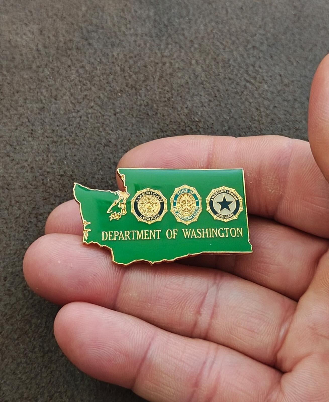 1990s American State Of Washington Gold Tone Green Enamel Pin