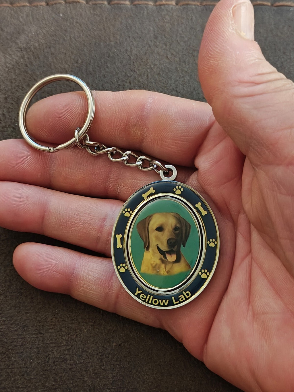 E&S Pets Double-Sided Spinning Yellow Lab Dog Breed Silver Tone Keychain.