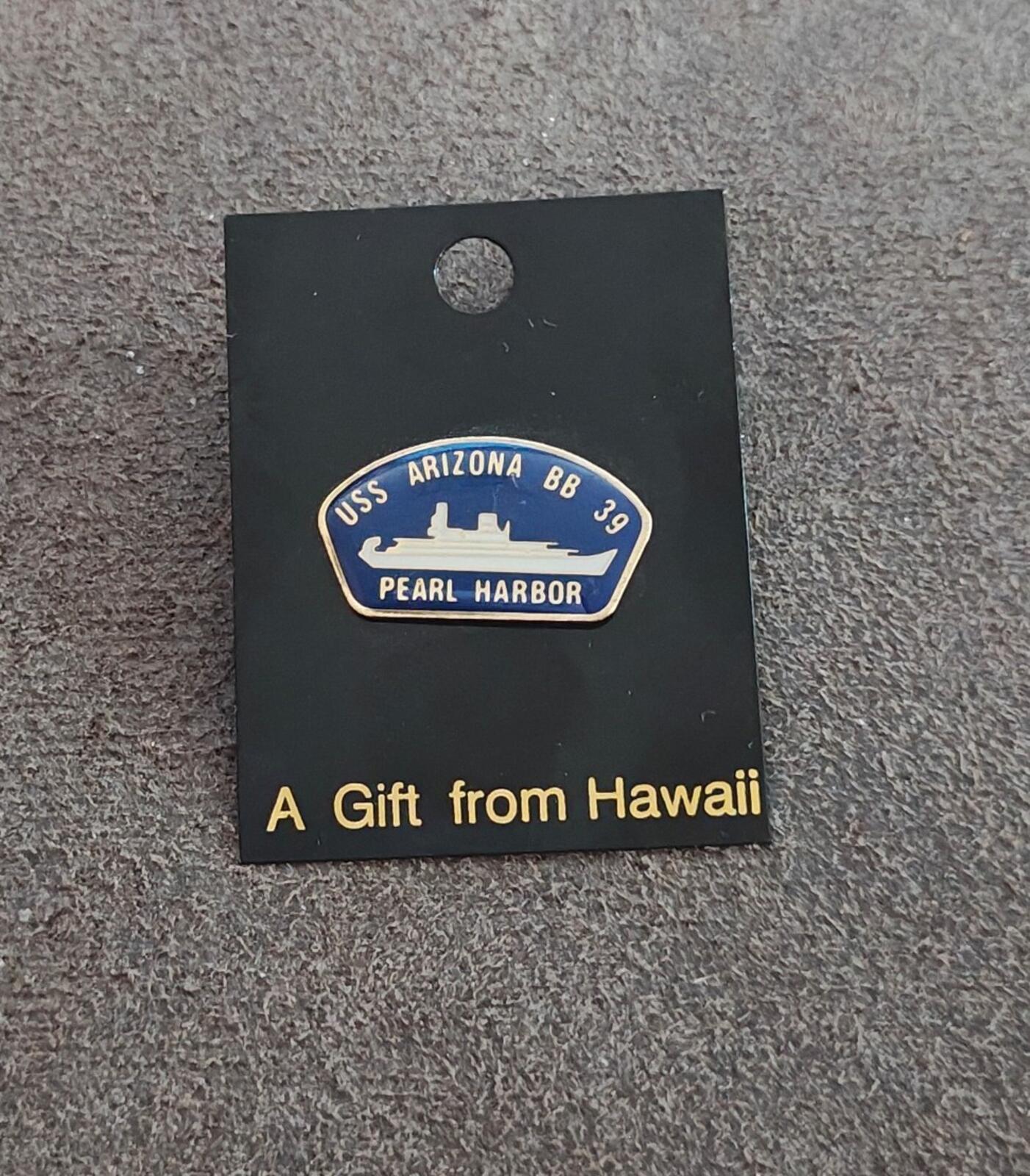 1990s  USS Arizona BB-39 Pearl Harbor Souvenir Gold Tone Blue Enamel  Pin