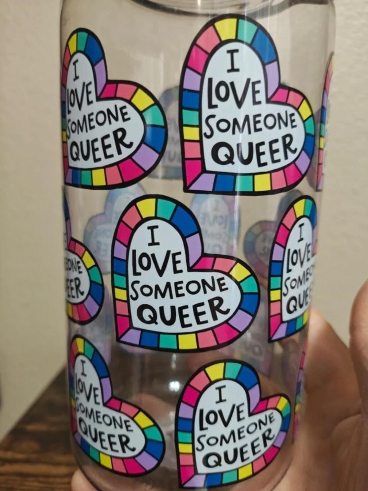 Colorful I Love Someone Queer Anna Parade BPA Free 32 oz Plastic Water Bottle.