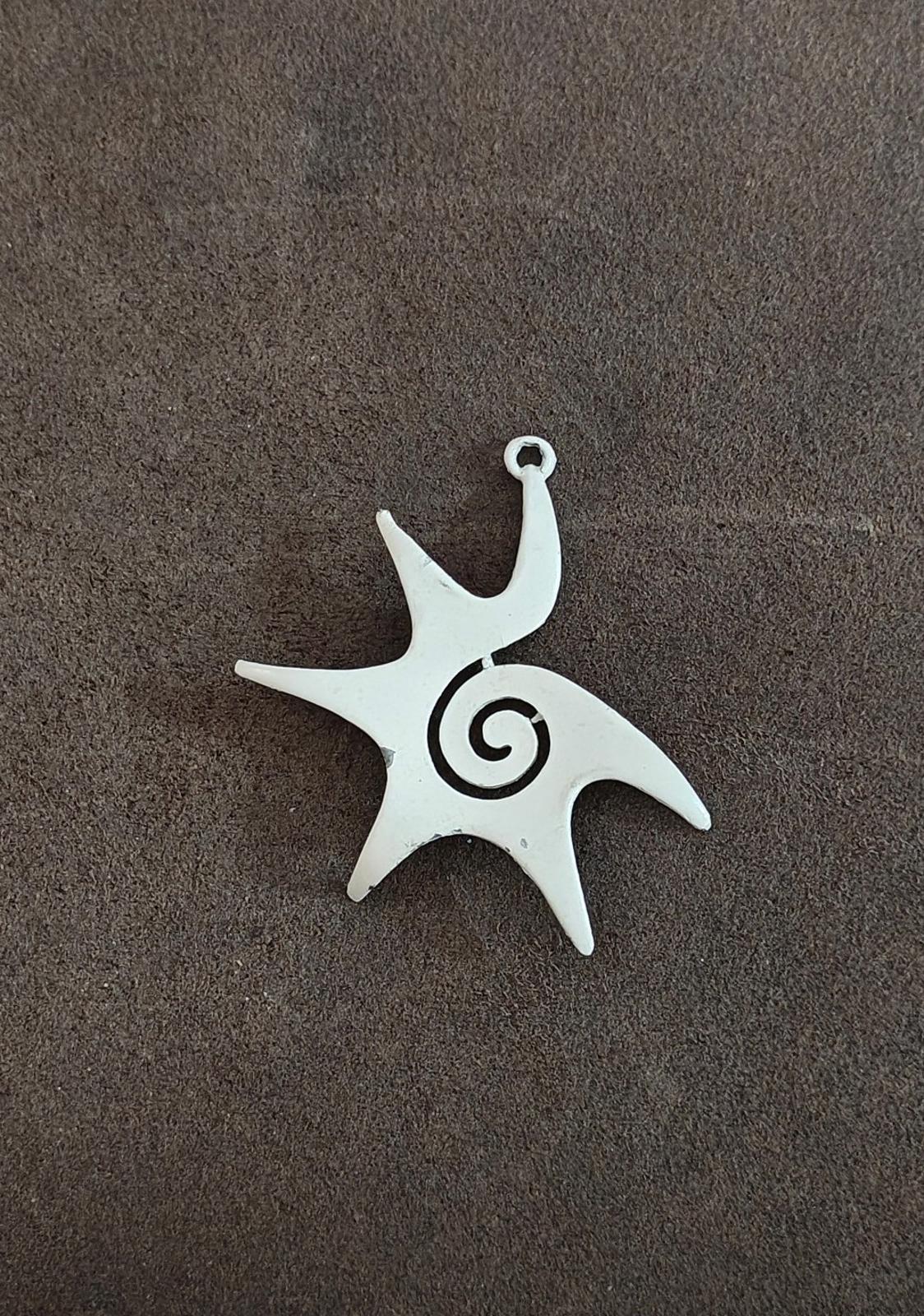 1970s Signed Kramer Spiral Star White Enamel Metal Pendant