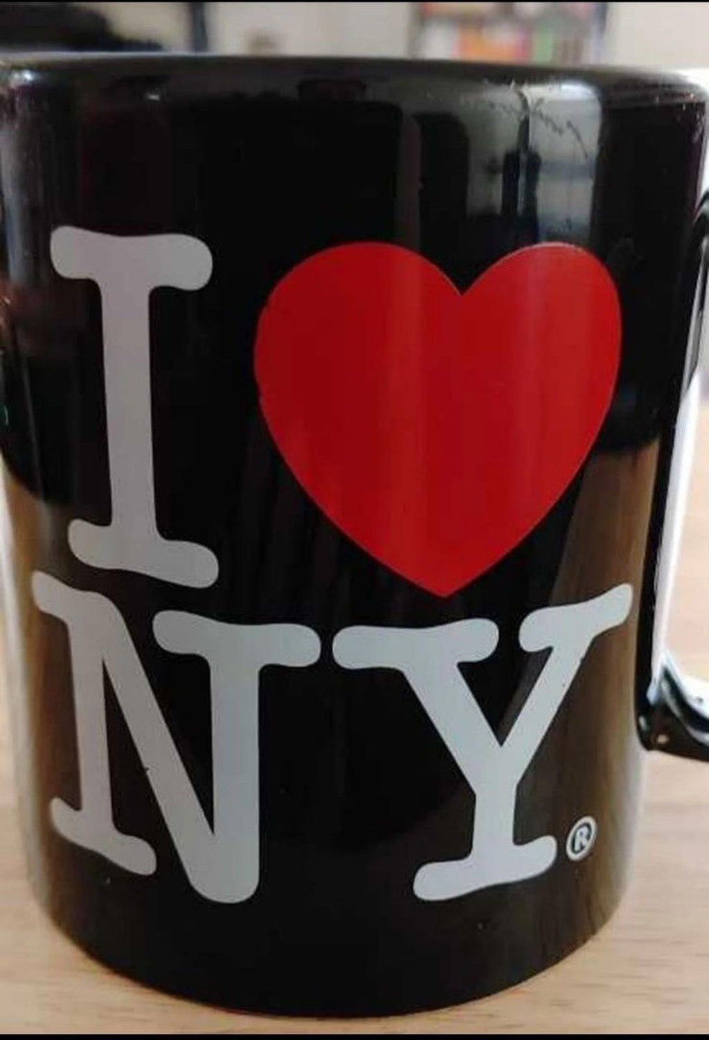 Black double-sided mug with red heart and white I ♥ NY text
