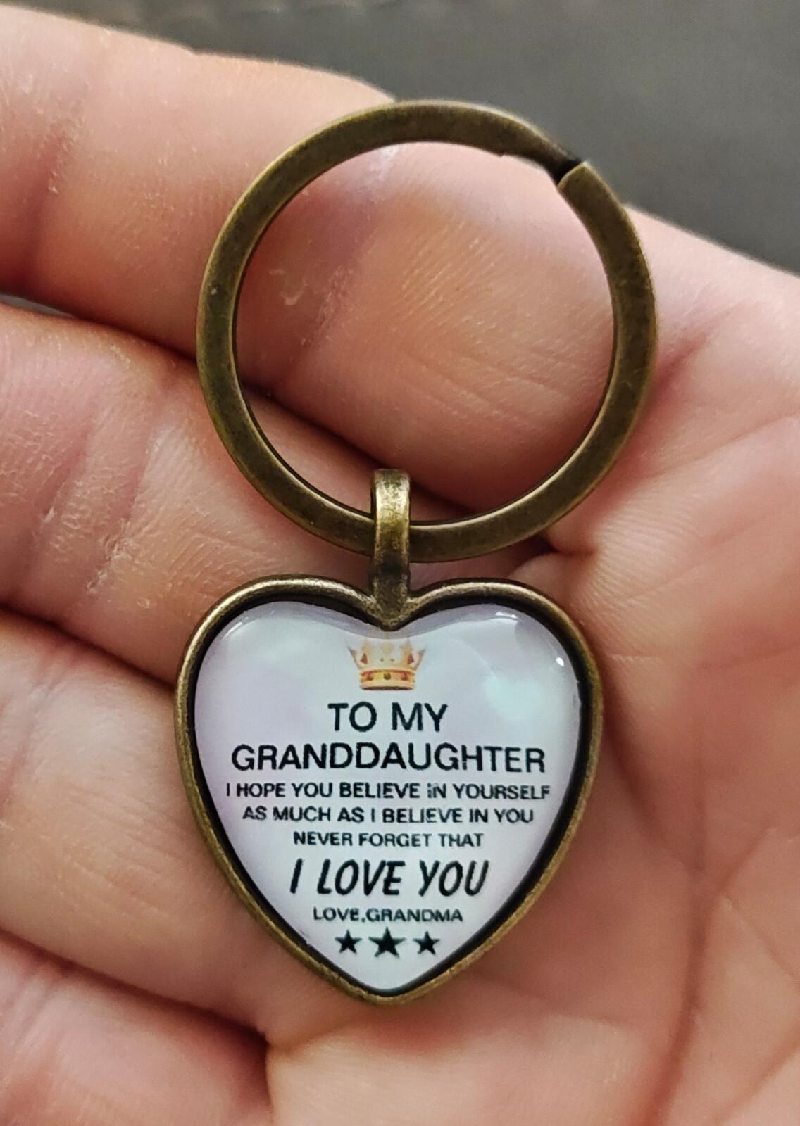 To My Granddaughter Inspirational Brass Tone Keychain