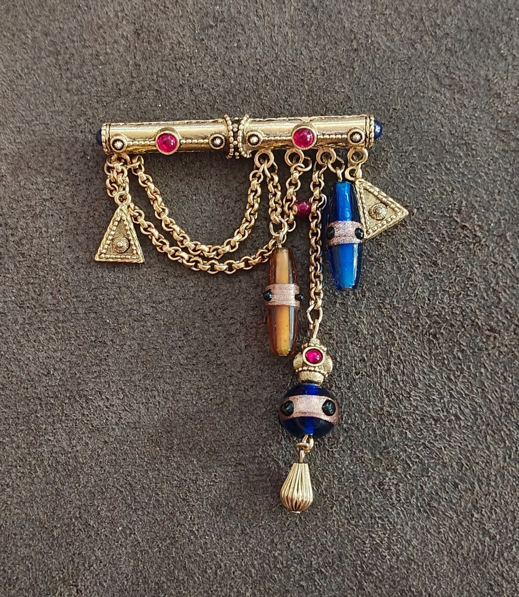 1980s Gold Tone 1928 Jewelry Company Victorian Revival Chatelaine Bar Brooch