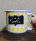 Hello Sunshine Yellow, Black & White Gingham Mug