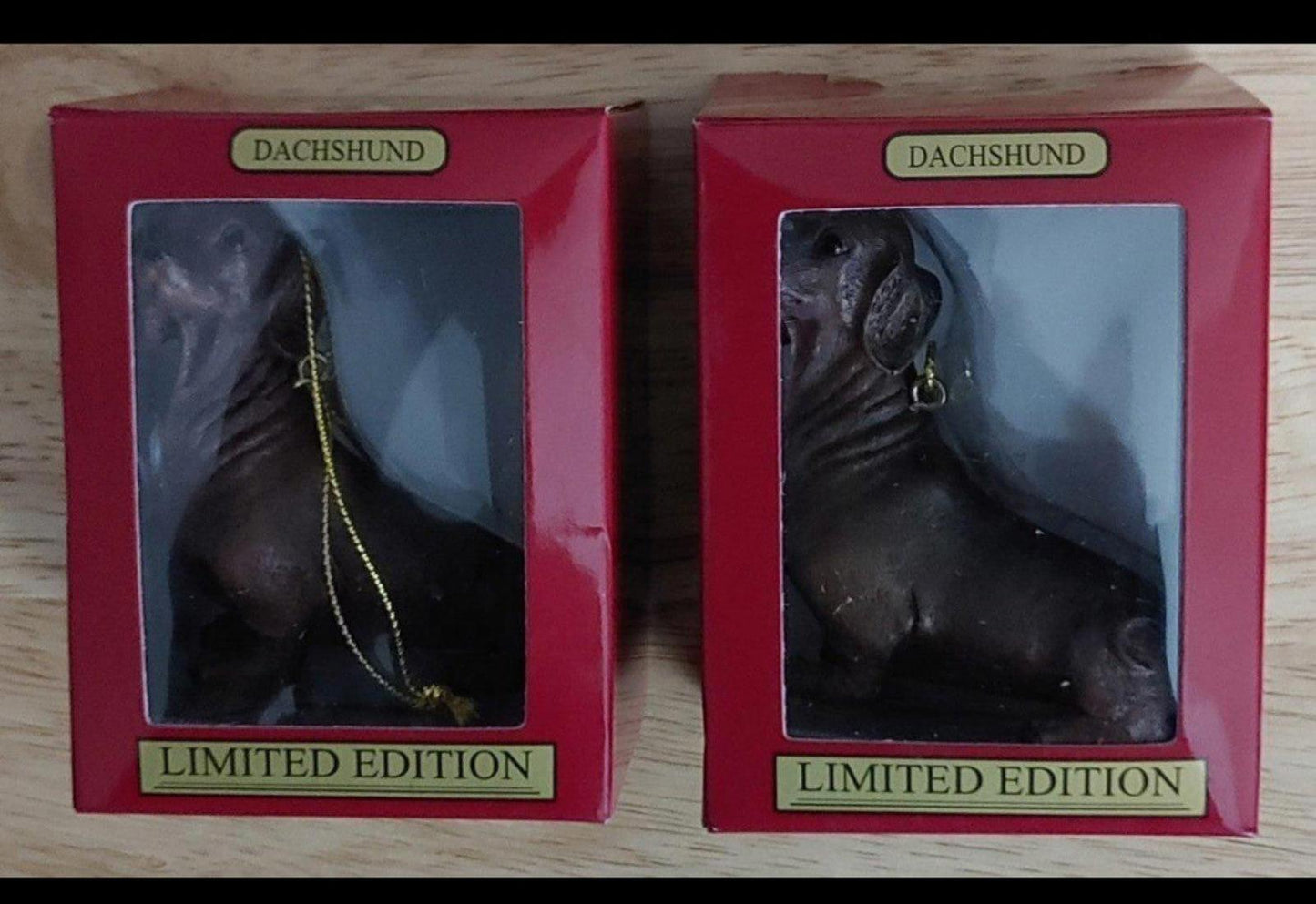 Set of 2 Chocolate Brown Dachshund Christmas Dog Ornaments