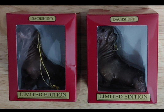 Set of 2 Chocolate Brown Dachshund Christmas Dog Ornaments