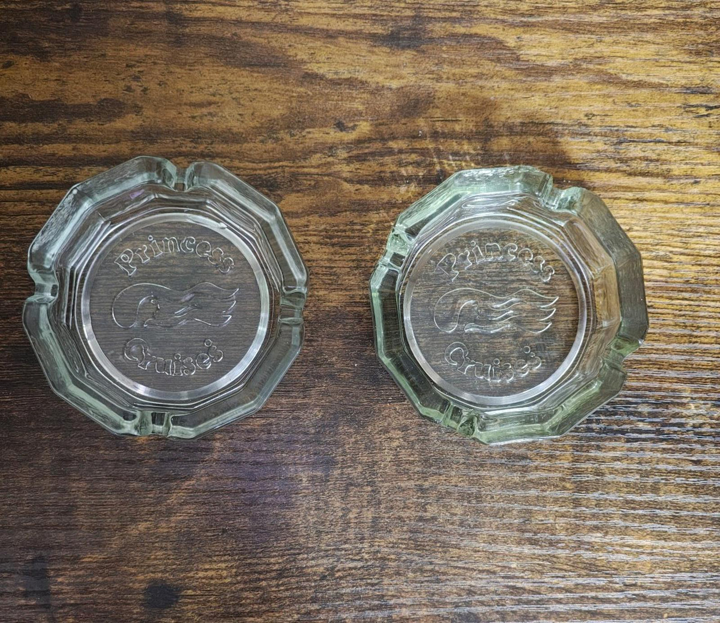 1970s Set of Two Princess Cruises clear Glass Ashtrays