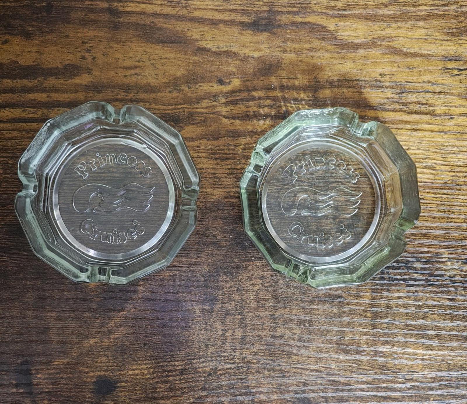 1970s Set of Two Princess Cruises clear Glass Ashtrays