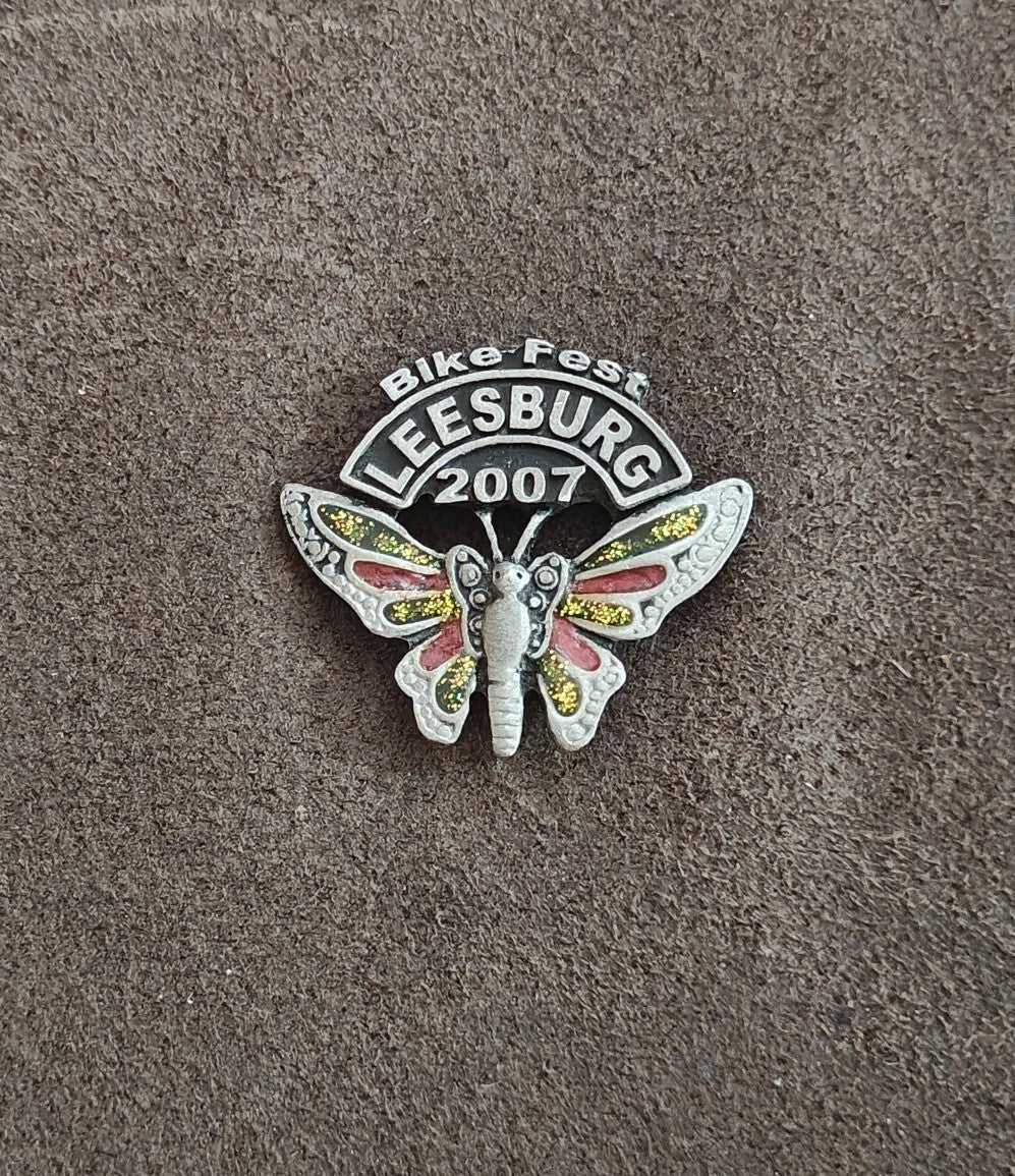 Ladies Of Harley Leesburg 2007 Bike Fest Butterfly W/ Glitter Accents Pewter Pin