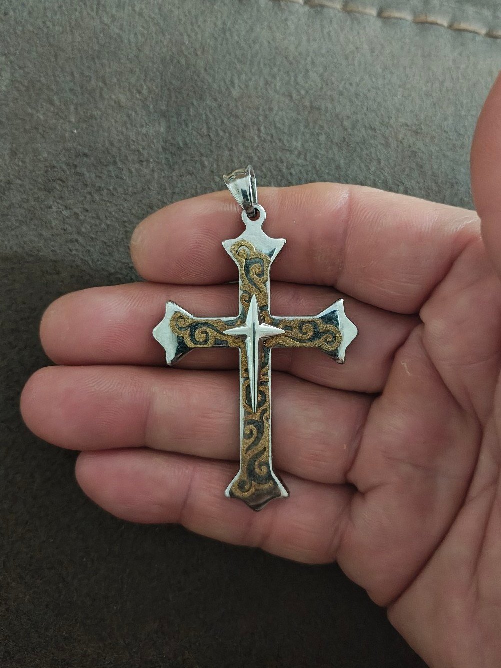Gothic Style Silver Tone Cross Pendant