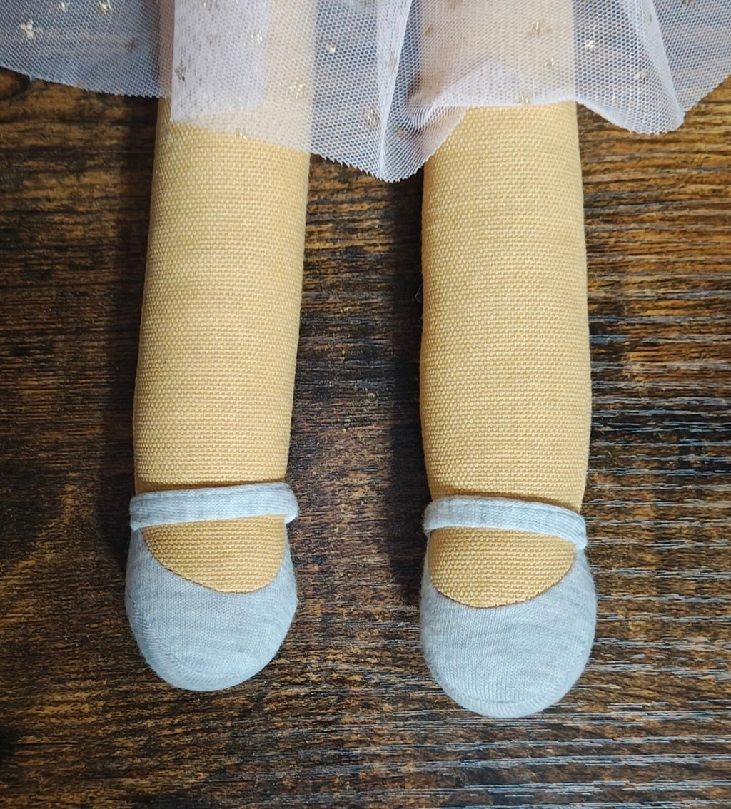 Pink ballerina plush doll pillow legs and ballet slippers with blue cuffs